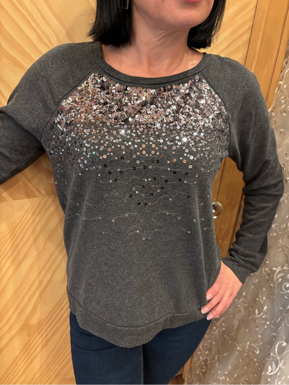 Joe Boxer Gray Sequin Accent Pullover Sweatshirt
